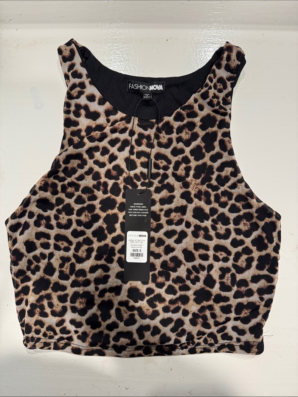 Fashion Nova Leopard Print Crop Tank Top - Black & Brown
